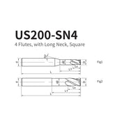 G-US200-SN4 4 flute, long neck, square coated endmill - Big-tools Industrial Supply Tools for Metal Cutting
